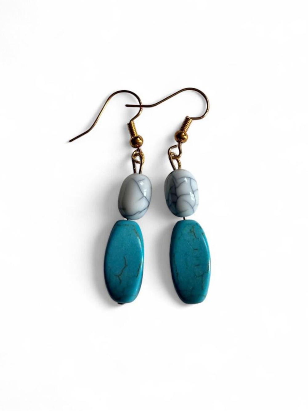 Handmade Turquoise Howlite Gold Dangle Earrings - Picture 4 of 7
